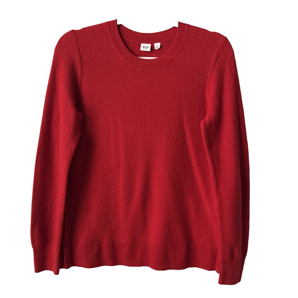 Gap Womens S Woven Knit Long Sleeve Crew Neck Modern Red Knit Top Granola Staple - Picture 1 of 10